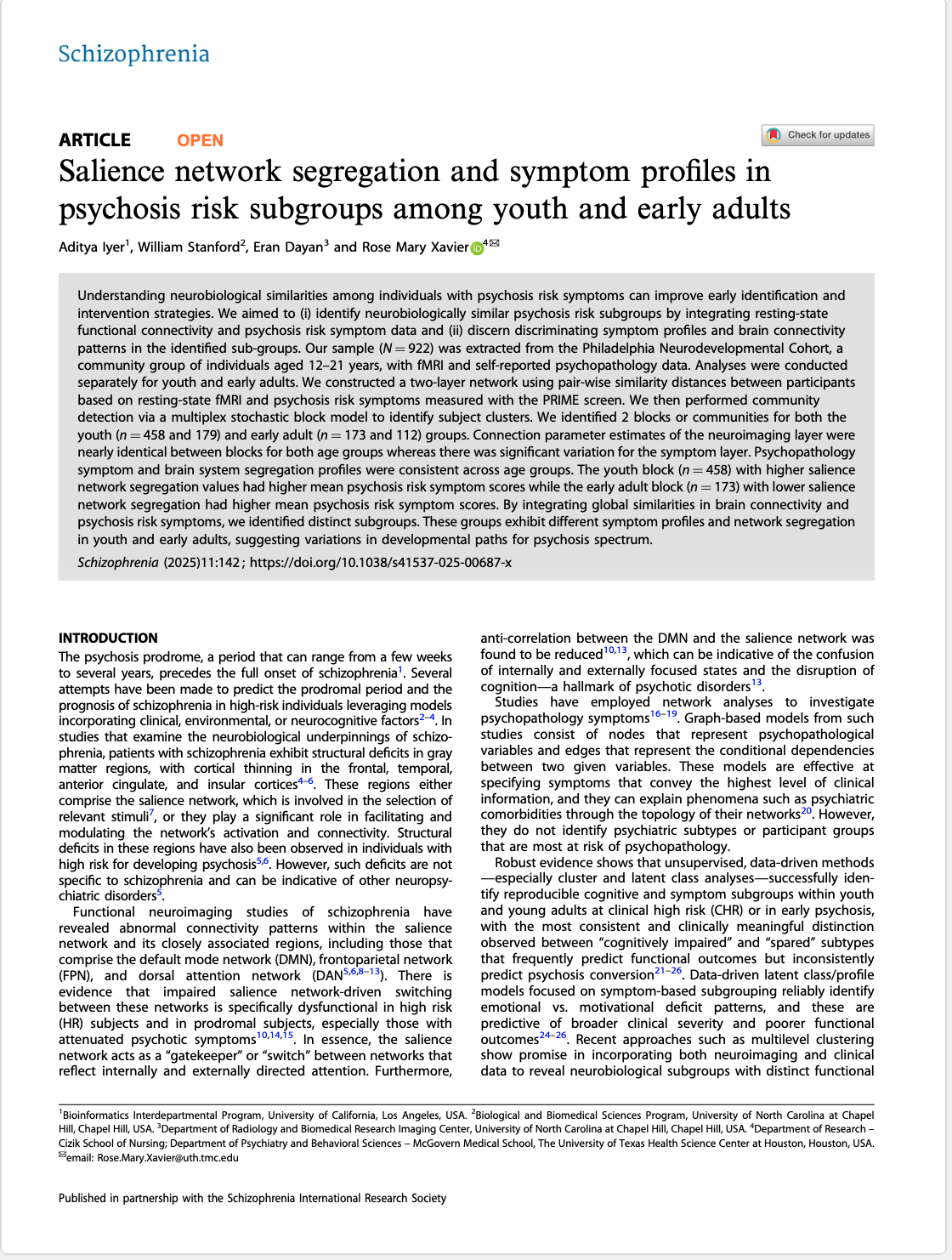 Salience network segregation and symptom profiles in psychosis risk subgroups